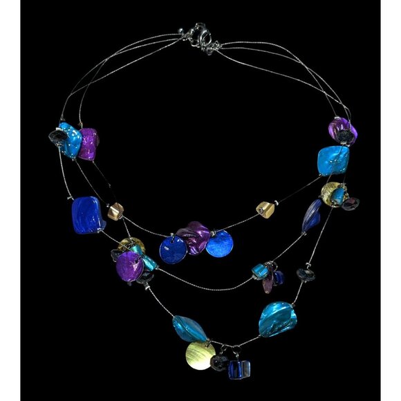 Mermaidcore Fantasy Blue And Purple Dyed Shell Layered Floating Necklace - Picture 1 of 5